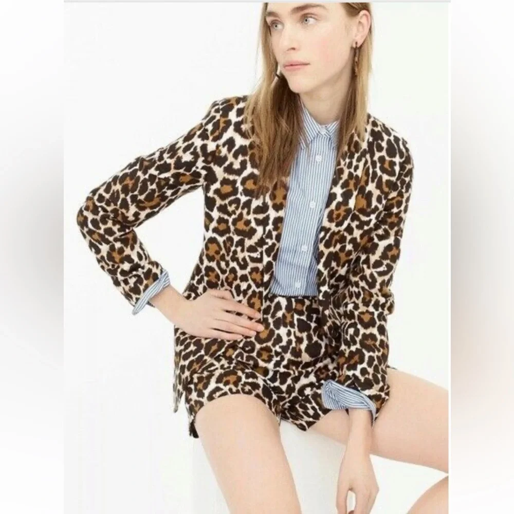 NEW J.Crew Factory Mob Wife Leopard Print Sweater Blazer Black/Brown/Tan Size S
